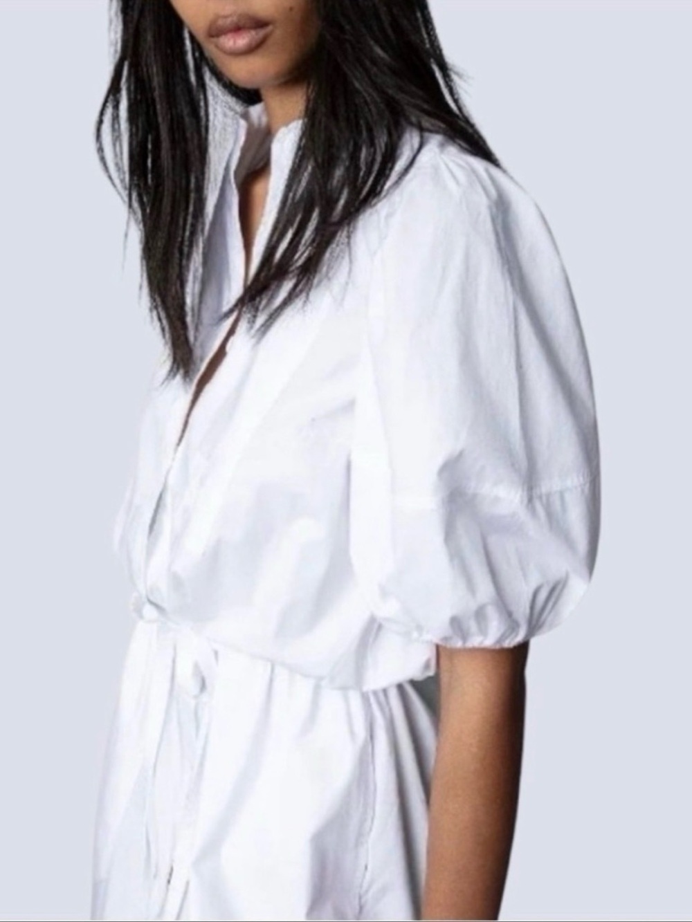 NWT Romantic White Puff Sleeve Midi Shirt Dress Designer Quiet Luxury Summer S - Picture 4 of 5